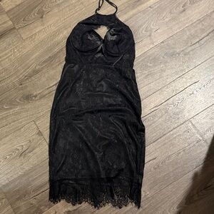 Elegant Black Lace Halter Dress